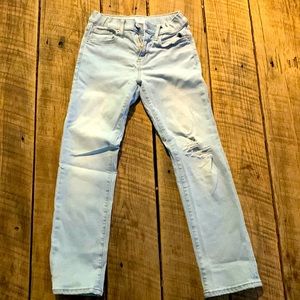 Girls size 10 Old Navy distressed jeans. Slim cut. Adjustable waist. Karate.